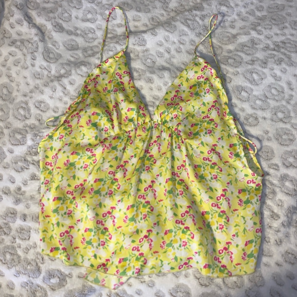 Intimataly Free People Yellow floral adjustable top, size small